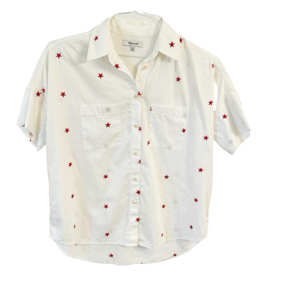 MADEWELL White Cotton Shirt With Embroidered Red Stars - Picture 4 of 8